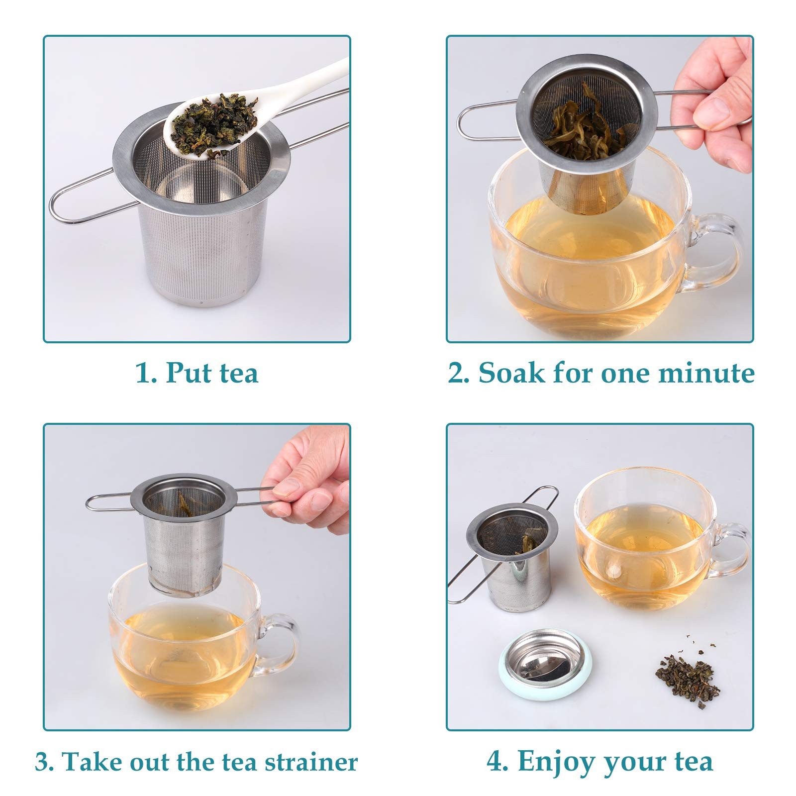 Fenshine Tea Infuser Stainless Steel Strainer Folding Handle Light Blue