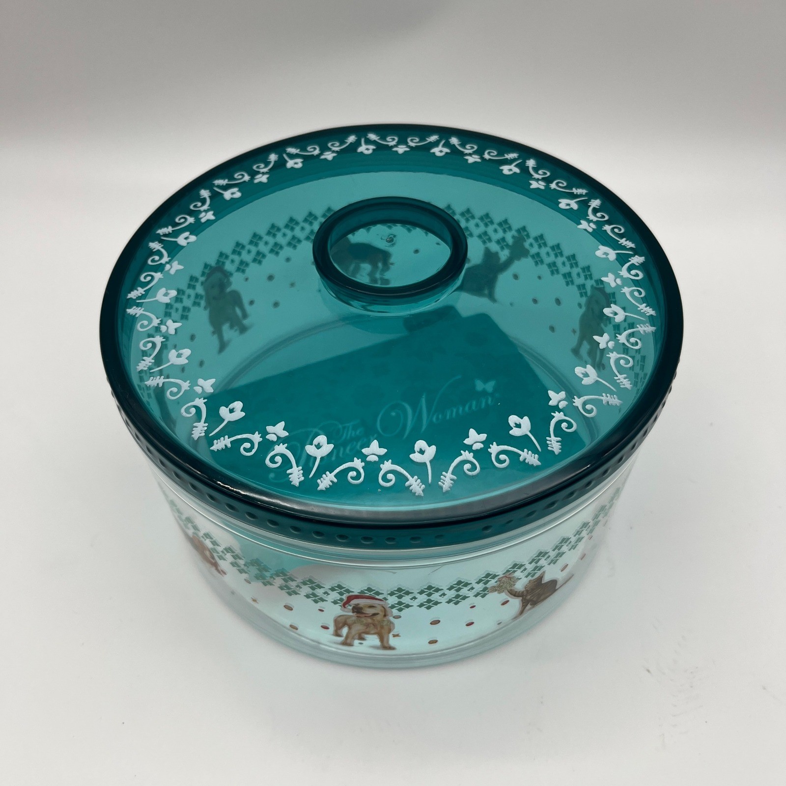 The Pioneer Woman Cookie Container Dogs & Cats Teal 2.8QT Holiday Christmas