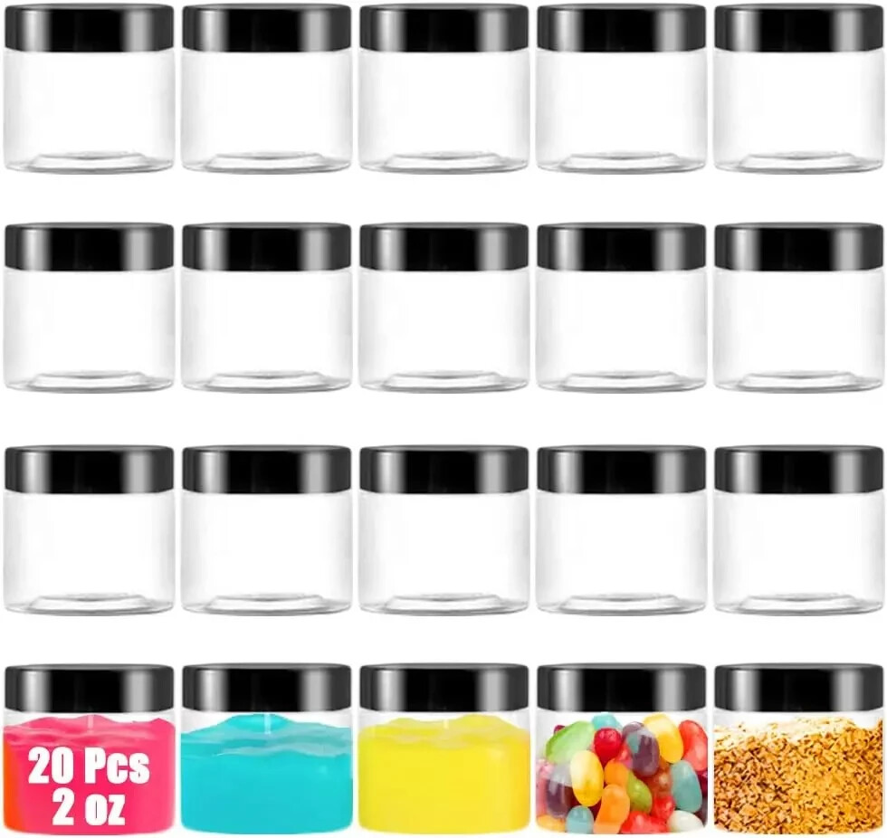 20 Pack 2oz Clear Plastic Round Slime Containers with Lids for Cosmetic Jewelry