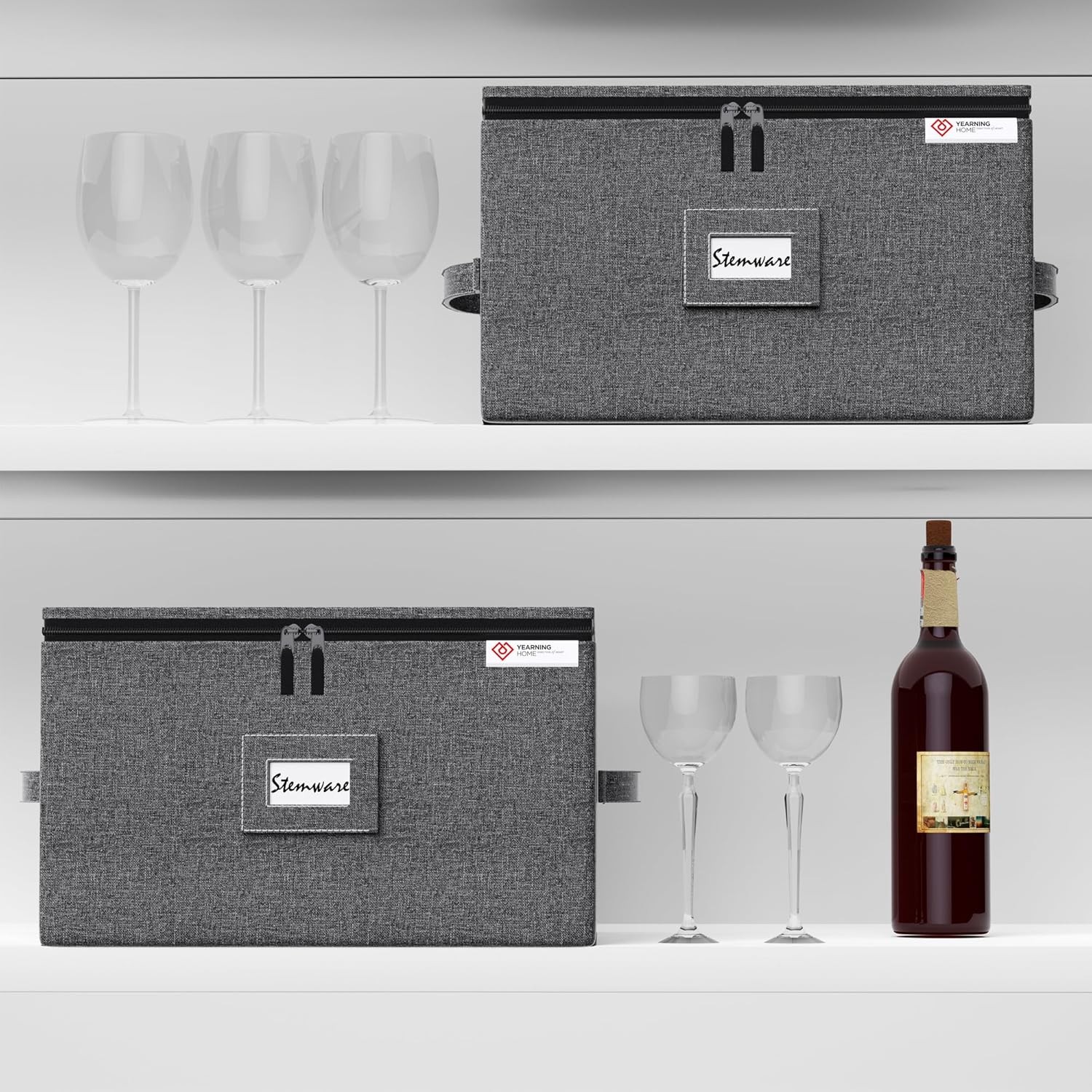 2 Pack Wine Glass Storage Box with Dividers,Stemware Storage Cases with Sturdy