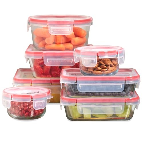 Freshlock 7-Pack Glass Food Storage Containers 1 2 4 Cups Airtight Leakproof Air