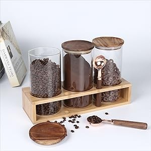 Sealed Glass Food Storage Containers with Airtight Wood Lids and Scoops for