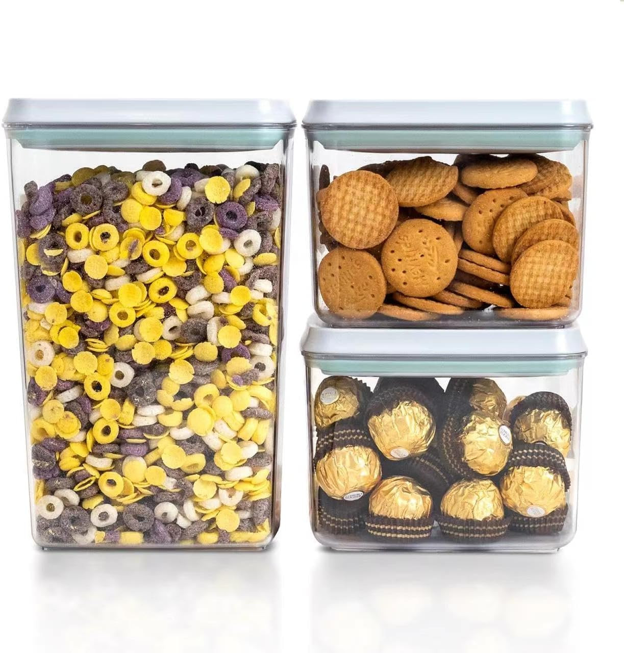 Pop Top Food Storage Containers, 3-Piece Pantry Containers with Lids Airtight, B