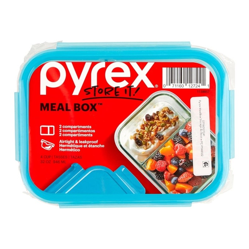 Glass Meal Prep Containers Two Compartment Microwave Safe Food Storage Caddy New