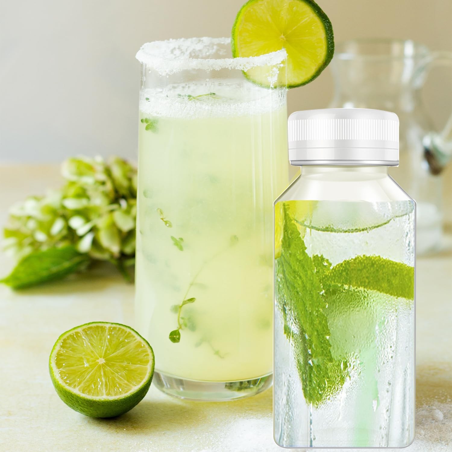 Botellas de plástico para jugo de 4 oz, para shots de jengibre a prueba de fugas