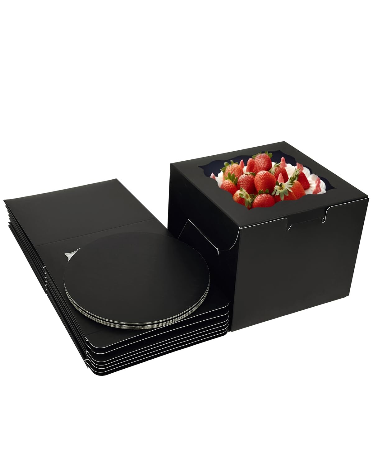 36pcs 8x8x5 Inches Cake Boxes with Window 18-Packs Black Cake Boxes 8 Inch Ba…