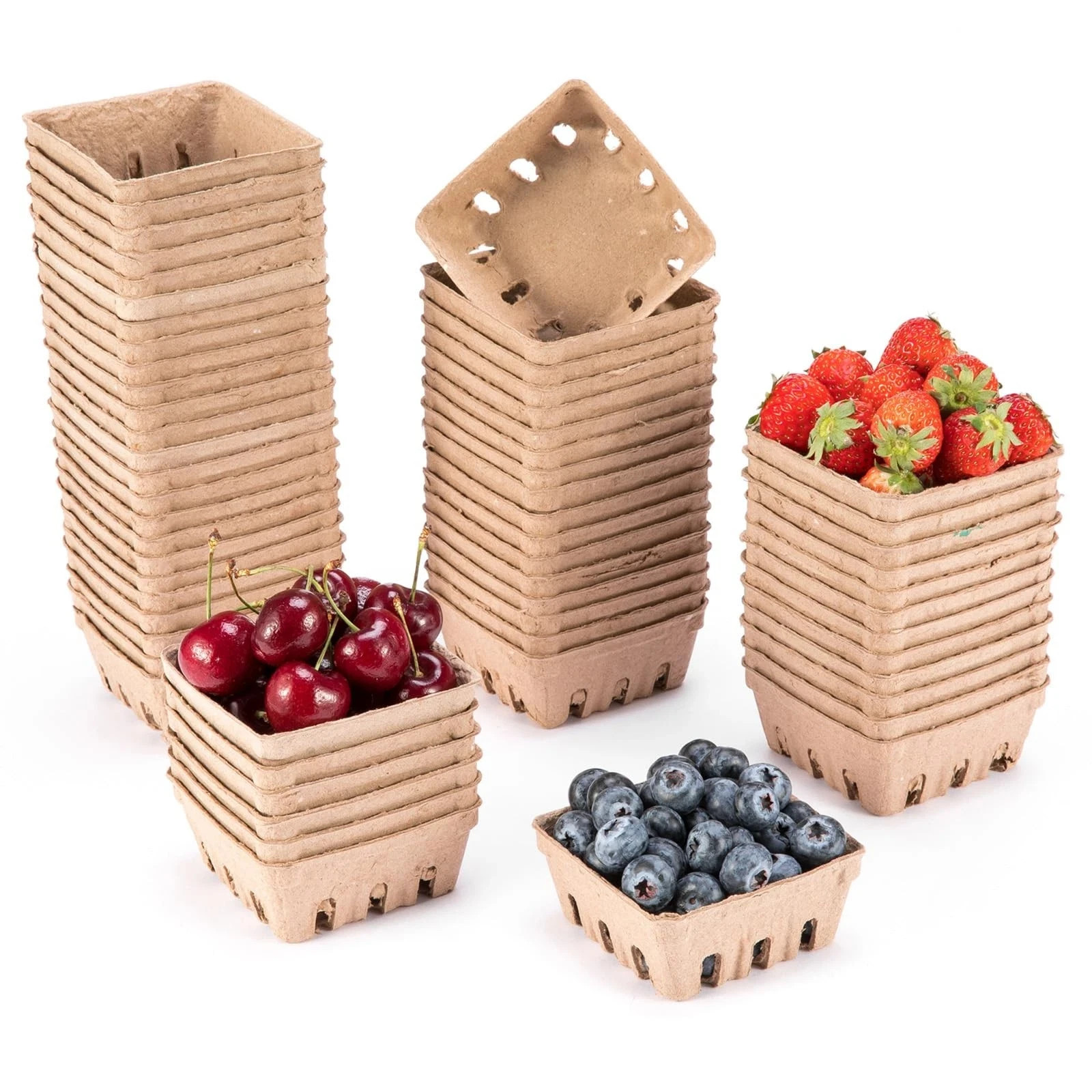 PARBEE 60 Pack Pulp Fiber Berry Basket, 1/2 Pint Vented Containers for Strawb…