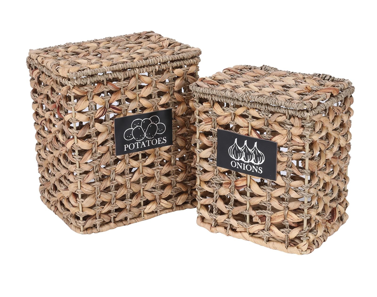 2 Pack Potato and Onion Storage, Onion Container Potato Bin with Lids, Handwo…