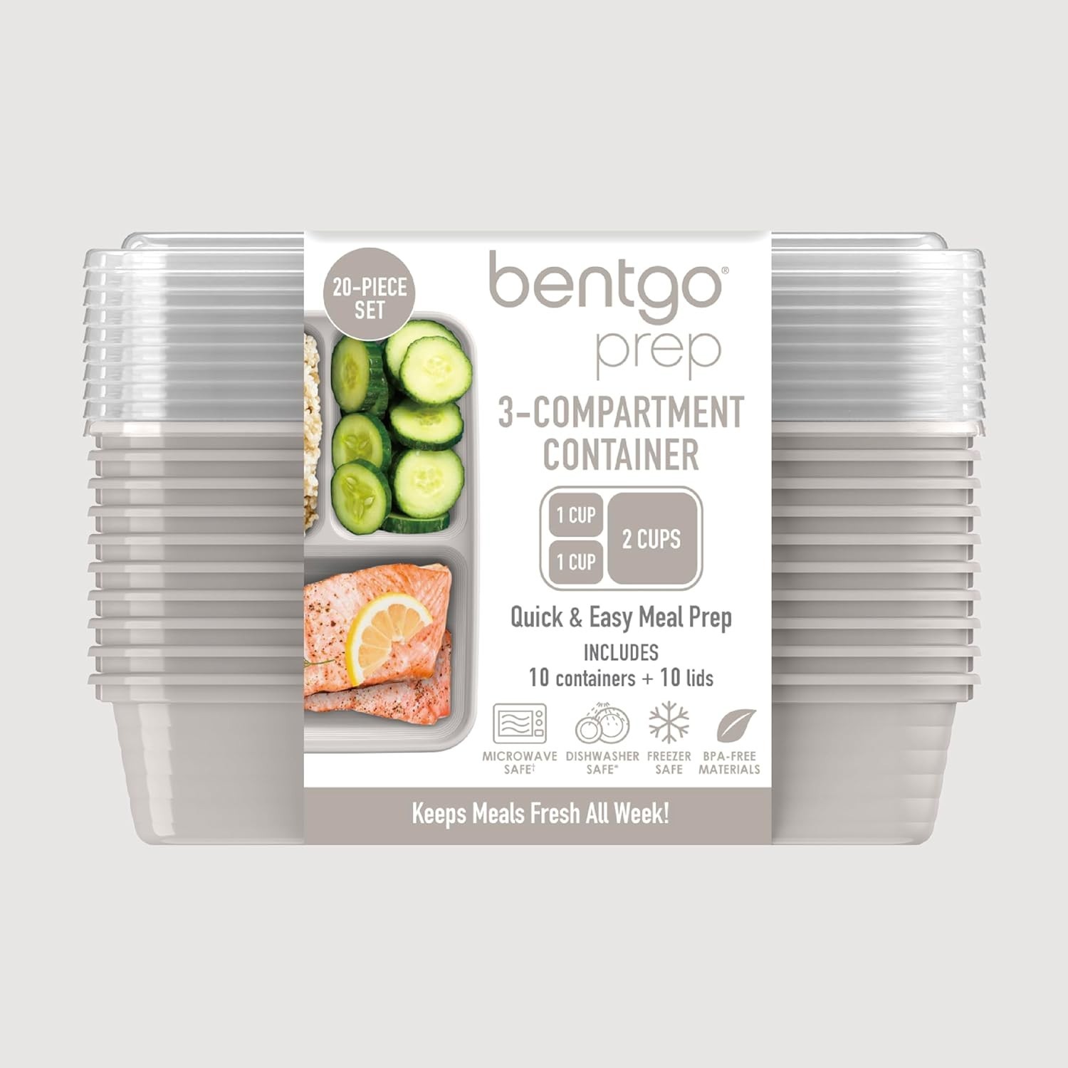 3-Compartment Meal Prep Container Set – 20 Pieces, Perfect for Healthy Portions