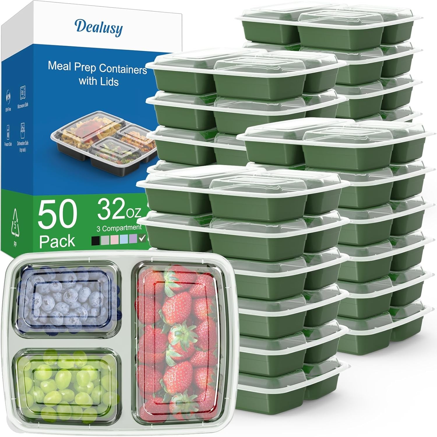 50 Pack (100-Piece) 32 Oz Meal Prep Containers Reusable Lids, Sturdy Leakproof