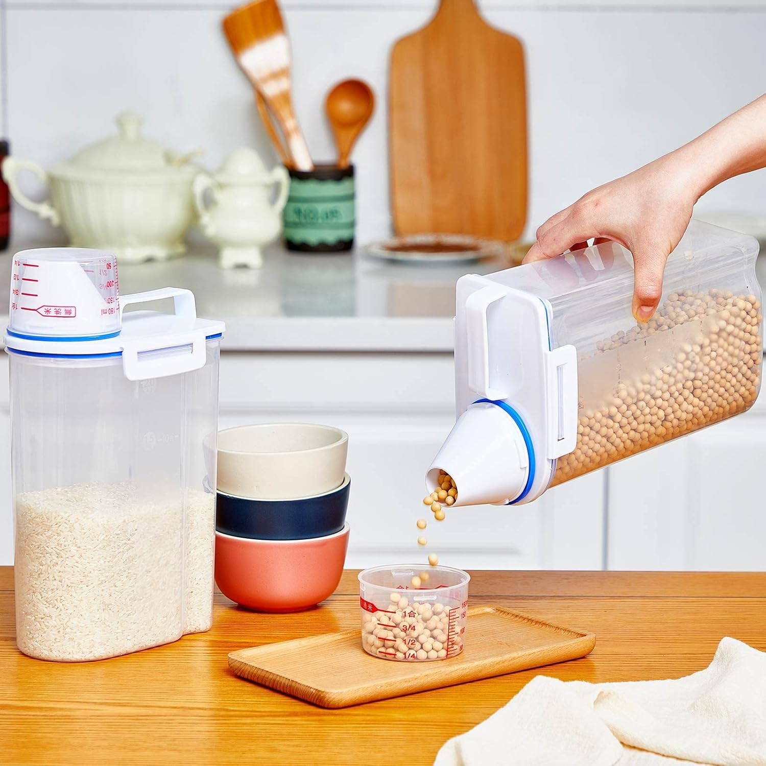 6 Pcs Rice Airtight Storage Container 3 to 5Lbs with Pour Spout,Measuring Cup