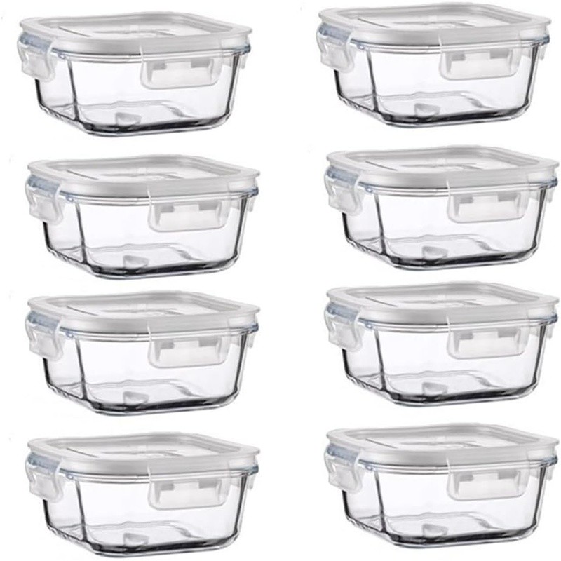 Square Glass Food Storage Containers BPA Free Oven Microwave Safe Lids New