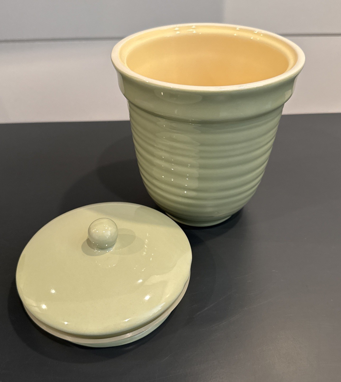 Fresh Territory Ceramic Canister Food Container Crock Sage Green 6.75” Tall