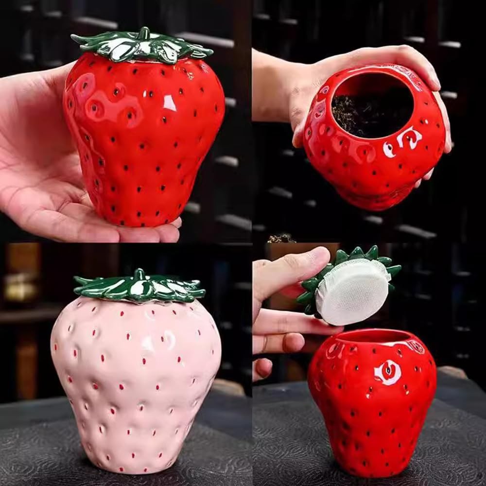 123Arts Container Strawberry Candy Dish Ceramic Food Storage with Seal Pink