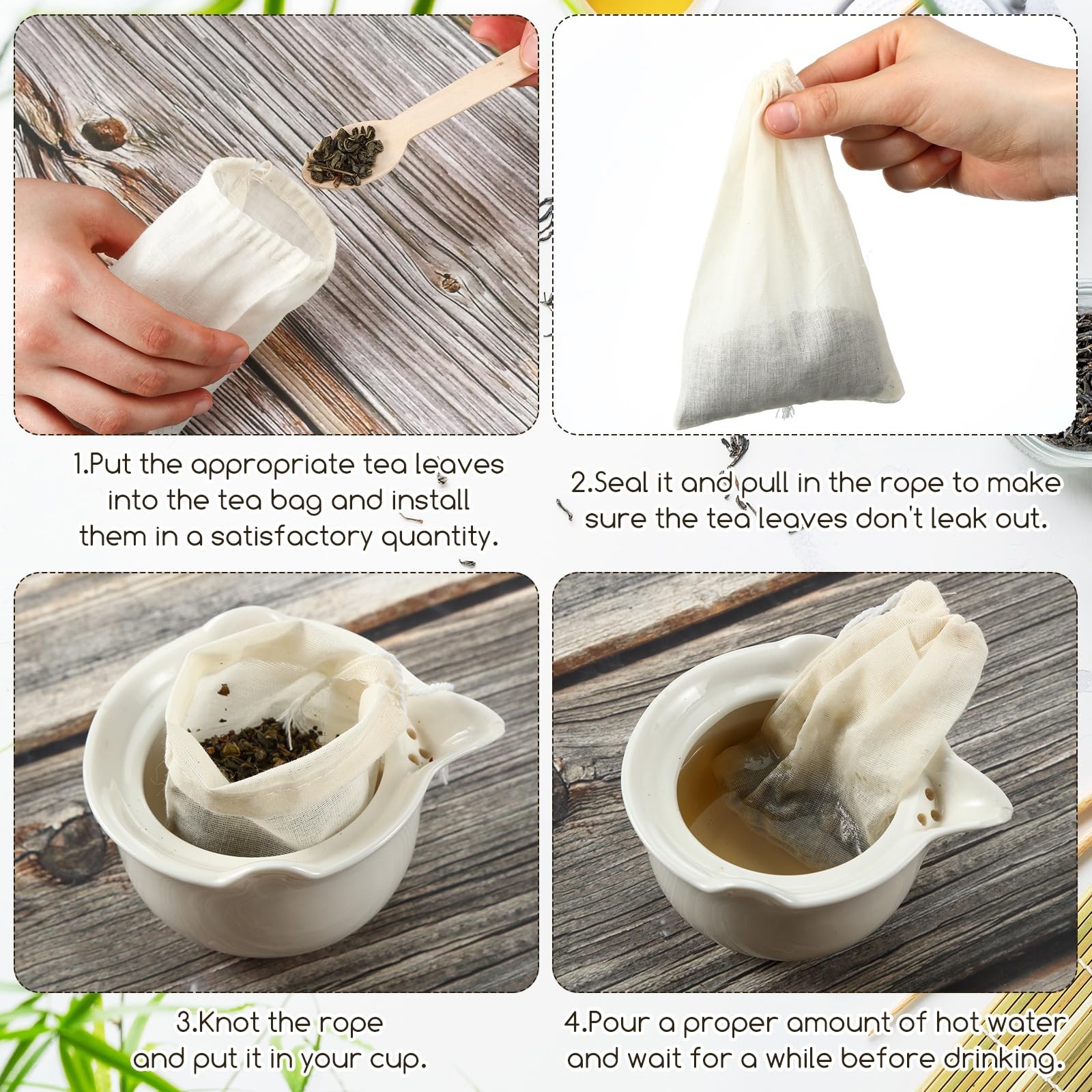Boao 100 Pcs Reusable Cotton Tea Filters, Beige, Bag, 4×6 4 x 6 Inch, Beige
