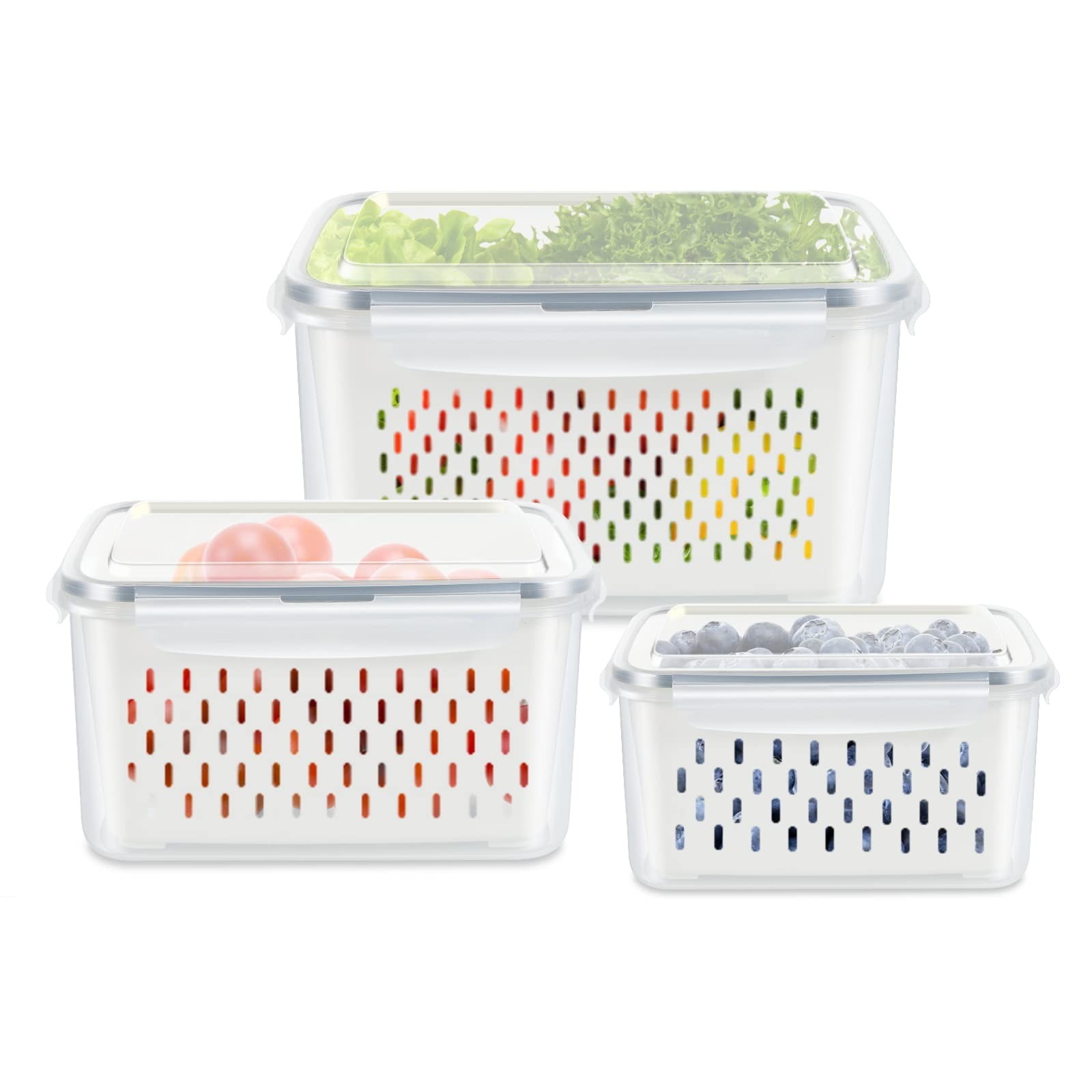 3 Pack Fruit Storage Containers for Fridge, Produce Saver Vegetable Container…