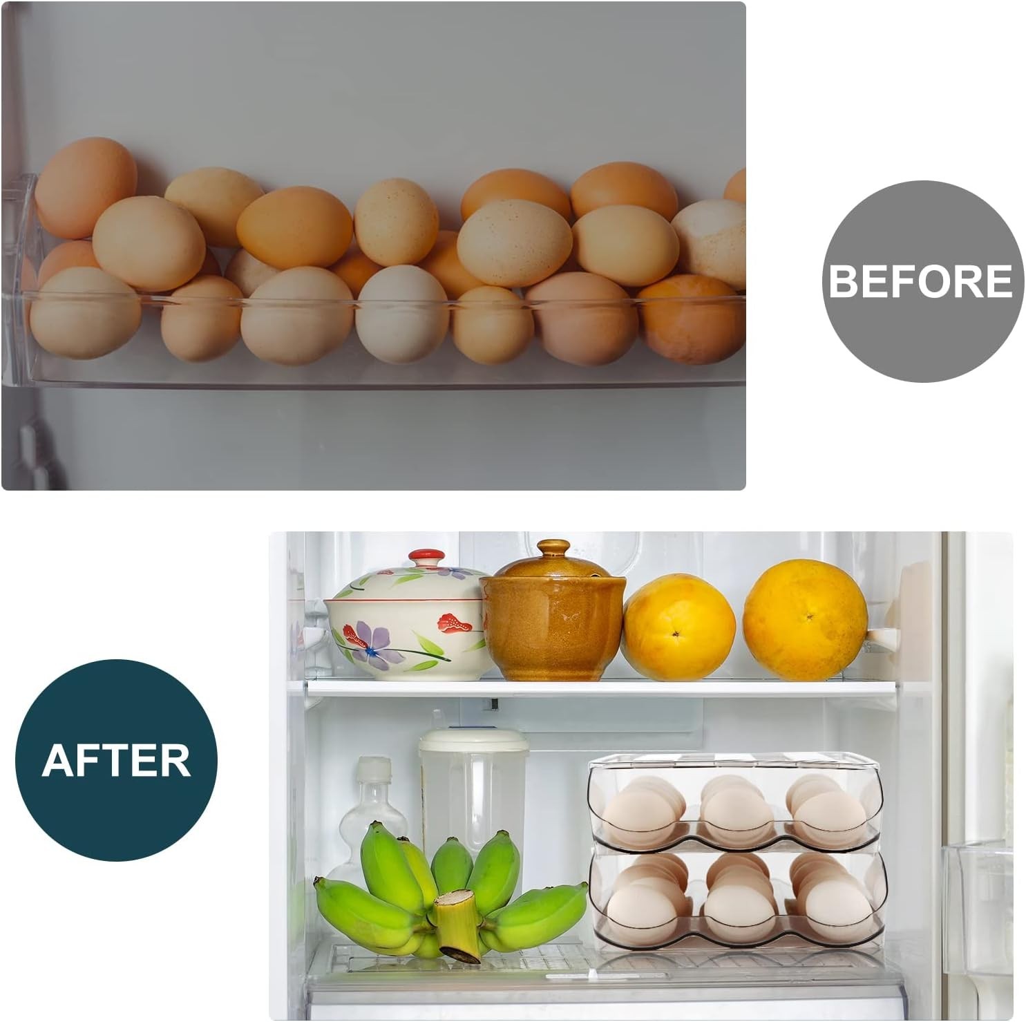 Egg Holder for Fridge, Automatically Rolling Egg Storage Container for Refrig…