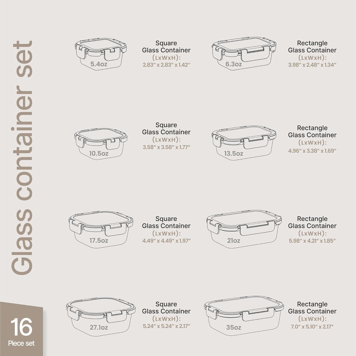 Bakken Borosilicate Glass Food Storage Containers with Lids 16 Pieces, BPA-St…