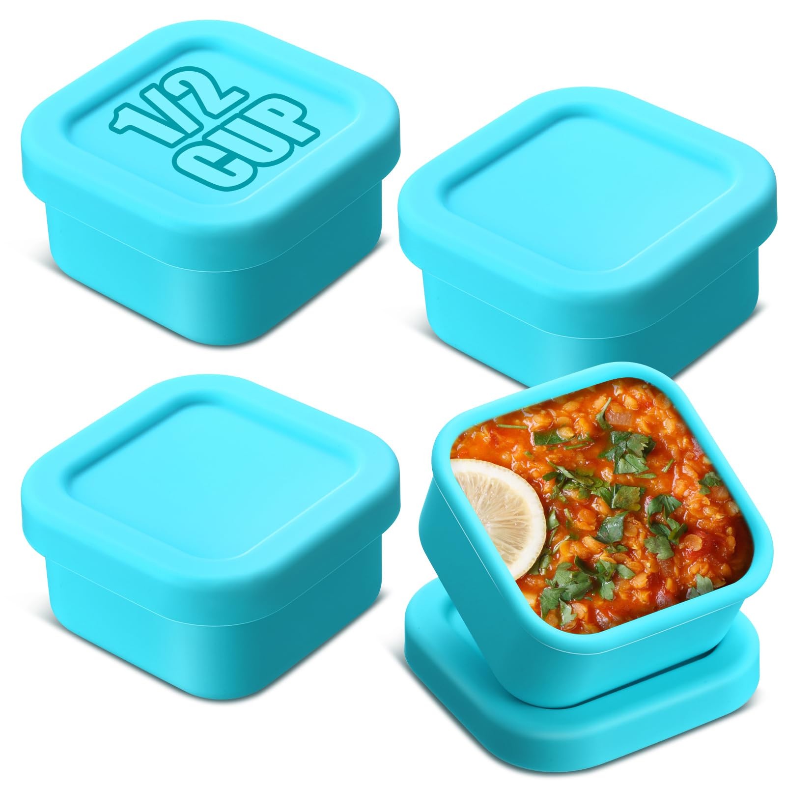 4 Pcs 1/2 Cup Silicone Freezer Trays with Lid Soup Freezer Containers Reusabl…