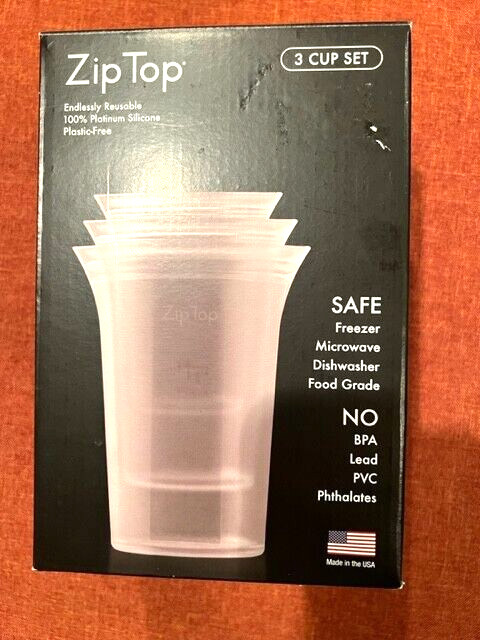 Zip Top Silicone Containers, 3 cup set (small, medium, large) in Frost, NIB