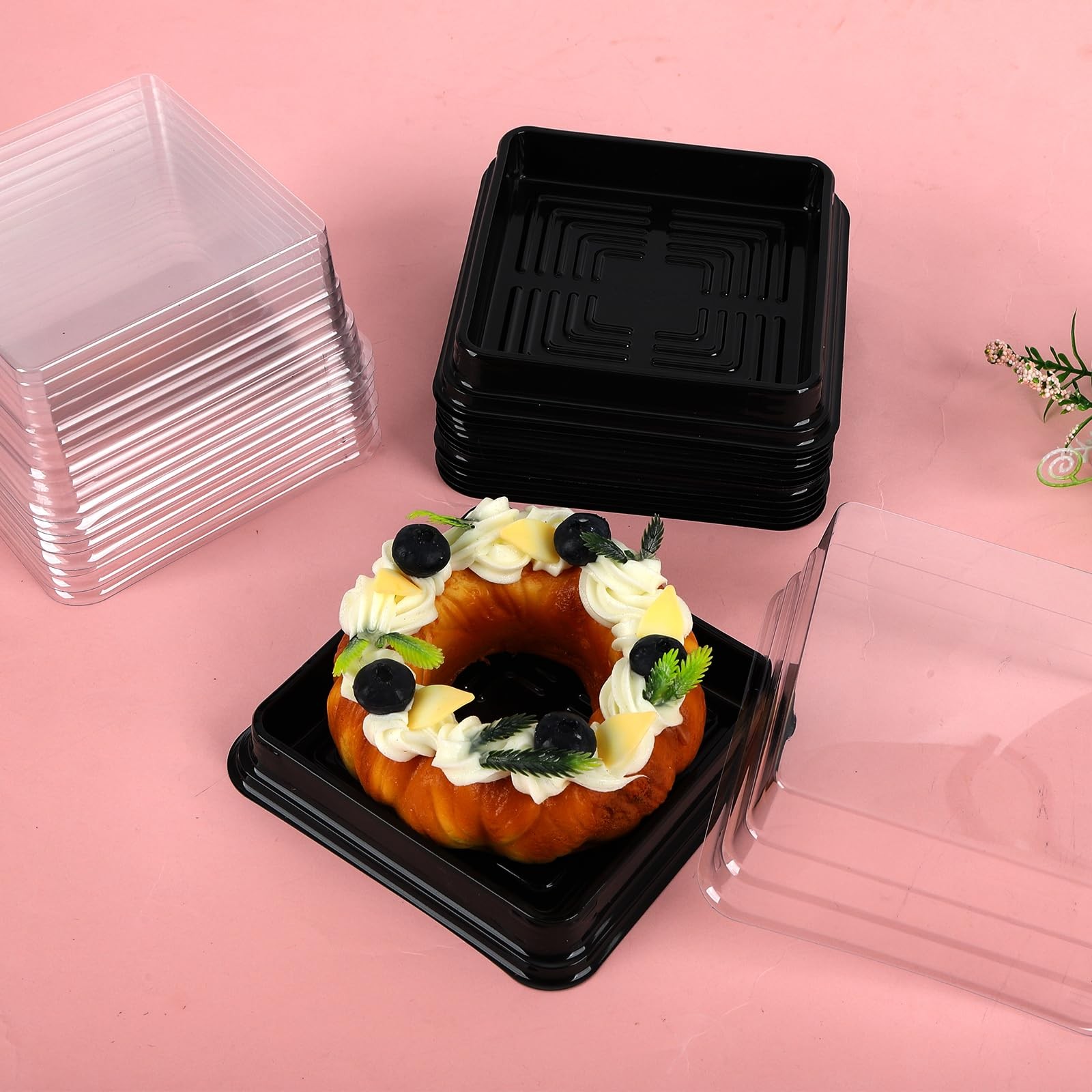 50 Pack Black Cake Pans,Bottom 5Inch X Heigh 2.2Inch Clear plastic mini cake …