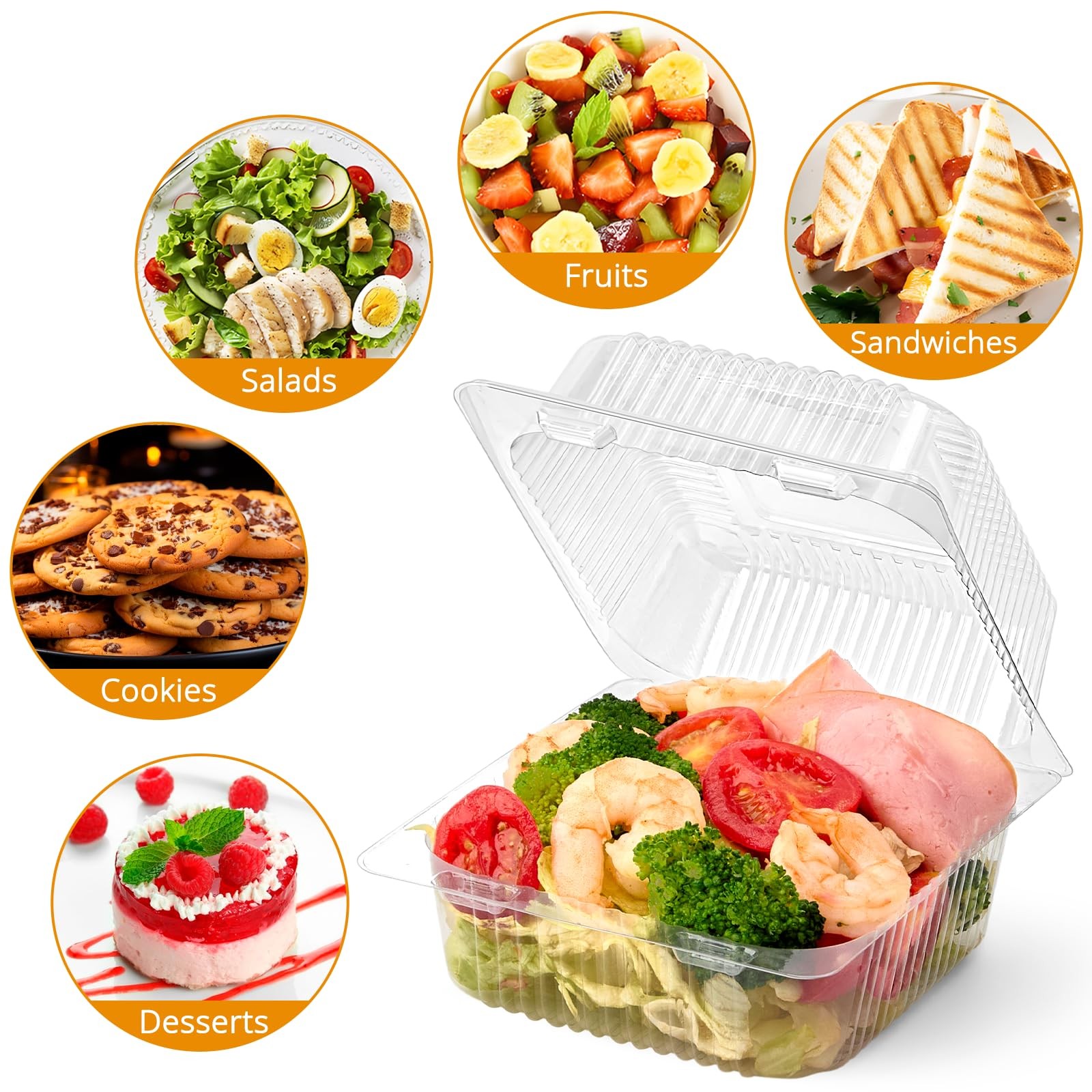 Envases de plástico transparente para comida para llevar, envases cuadrados