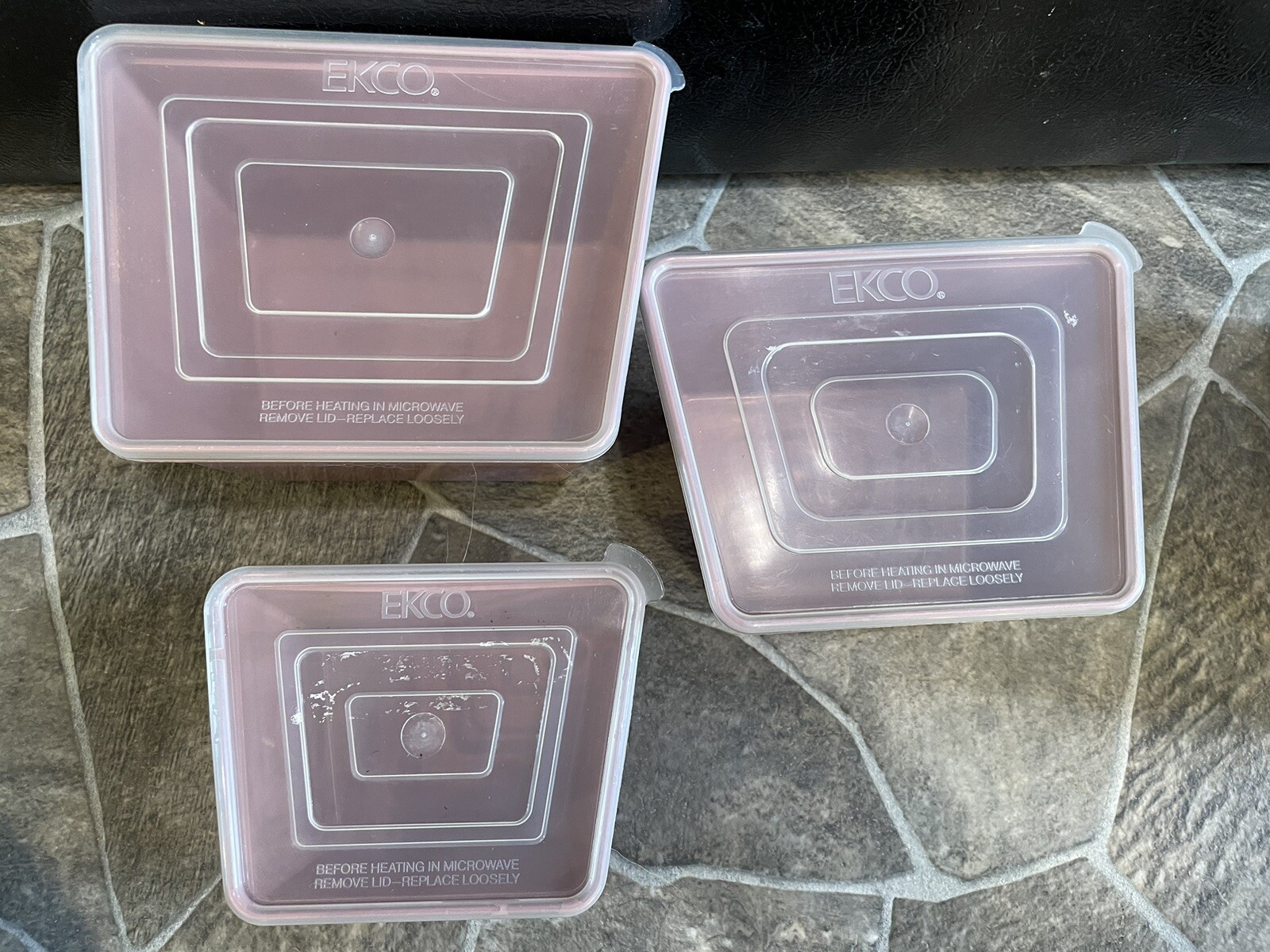 3 Pink EKCO Stor-Mates PLASTIC CONTAINERS 2 4 6 Cup W Lids VINTAGE Rectangle