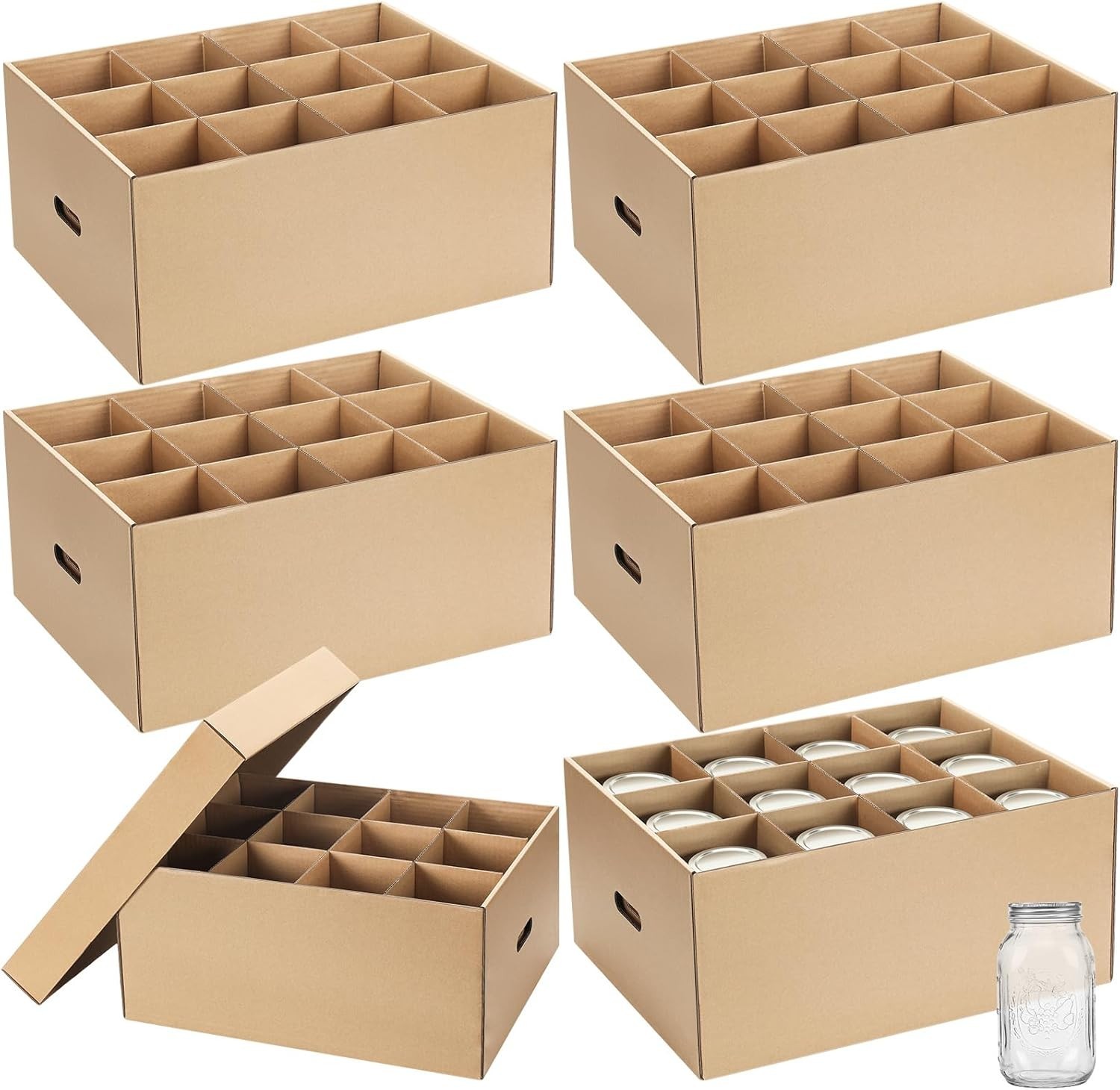 6 Pieces Mason Jar Storage Boxes 32 oz Canning Boxes W/ Handles & Dividers