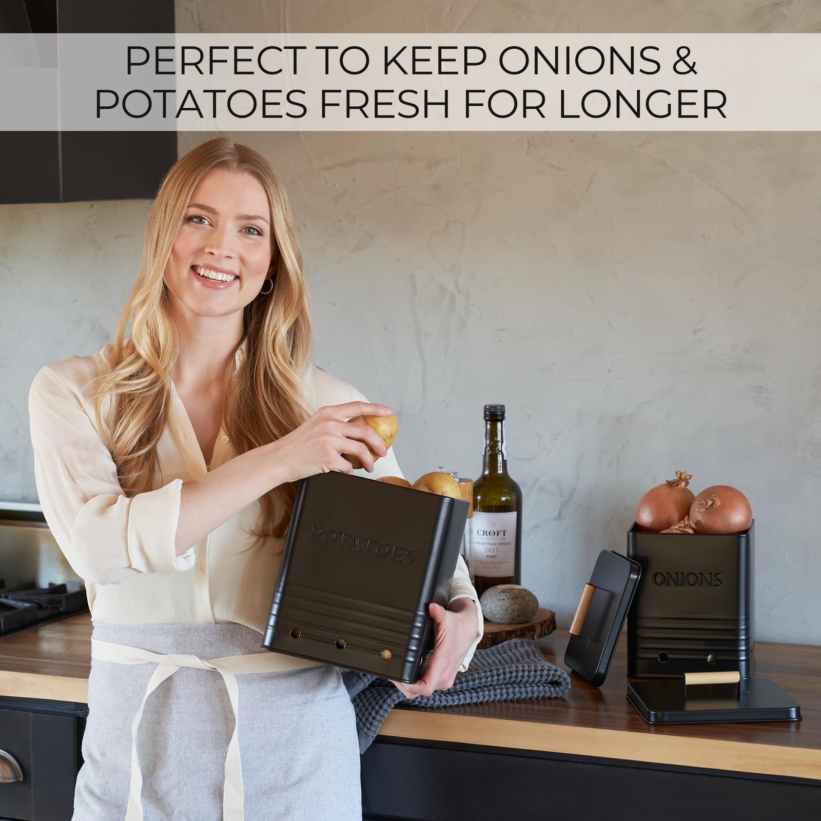 Beautiful Potato and Onion Storage Container Set, 10.1″ & 8.9″ – Perfectly Si…
