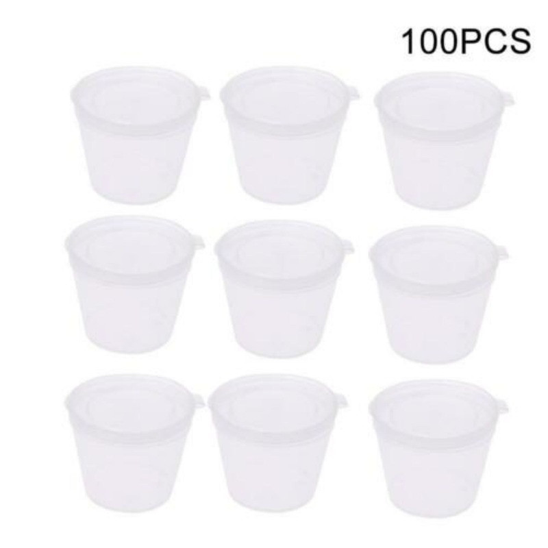 100Pcs/Set Small Plastic Sauce Cups Food Storage Containers Clear Boxes + Lids