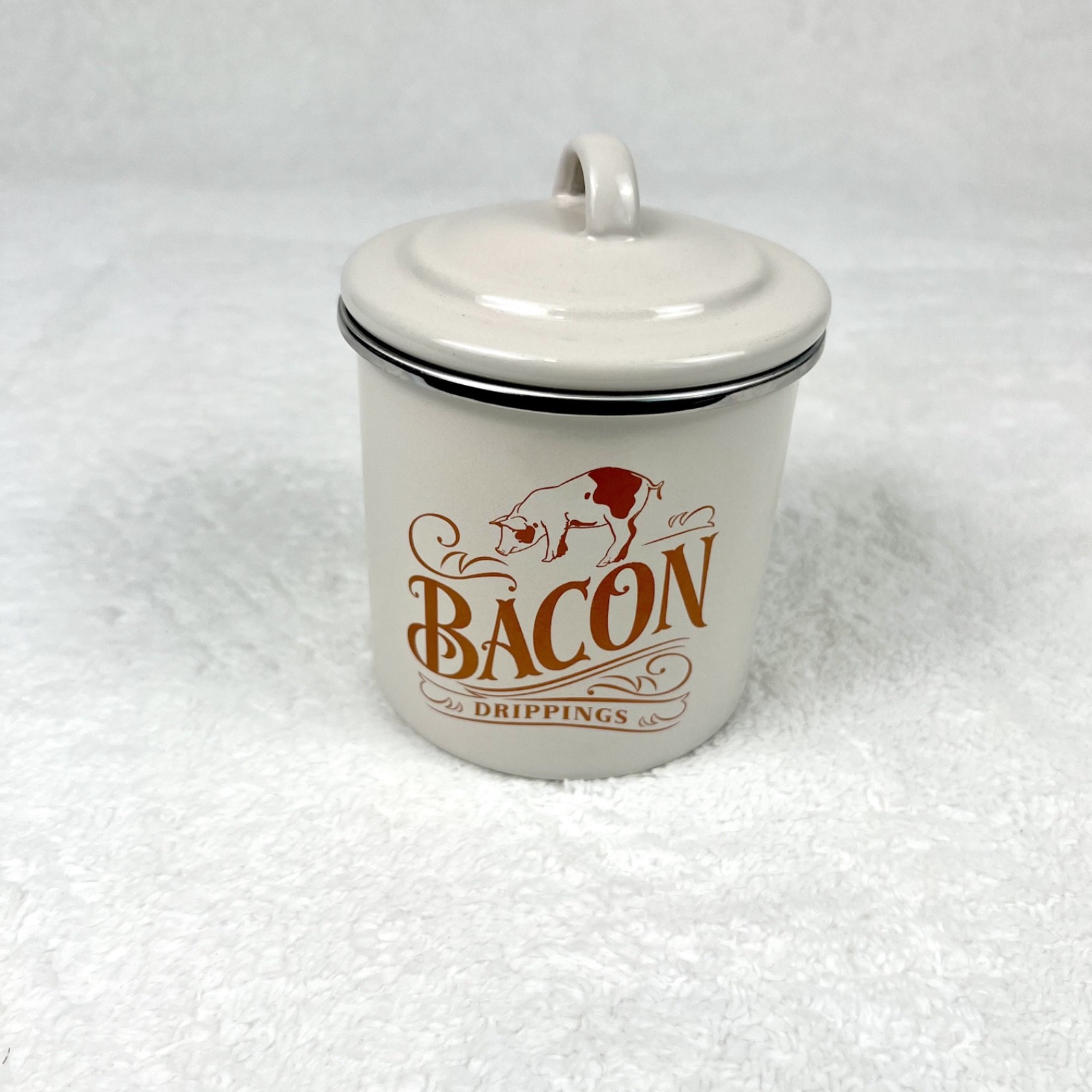 Ayesha Curry Bacon Grease Can Enamel on Steel Container Lid French Vanilla 4×4