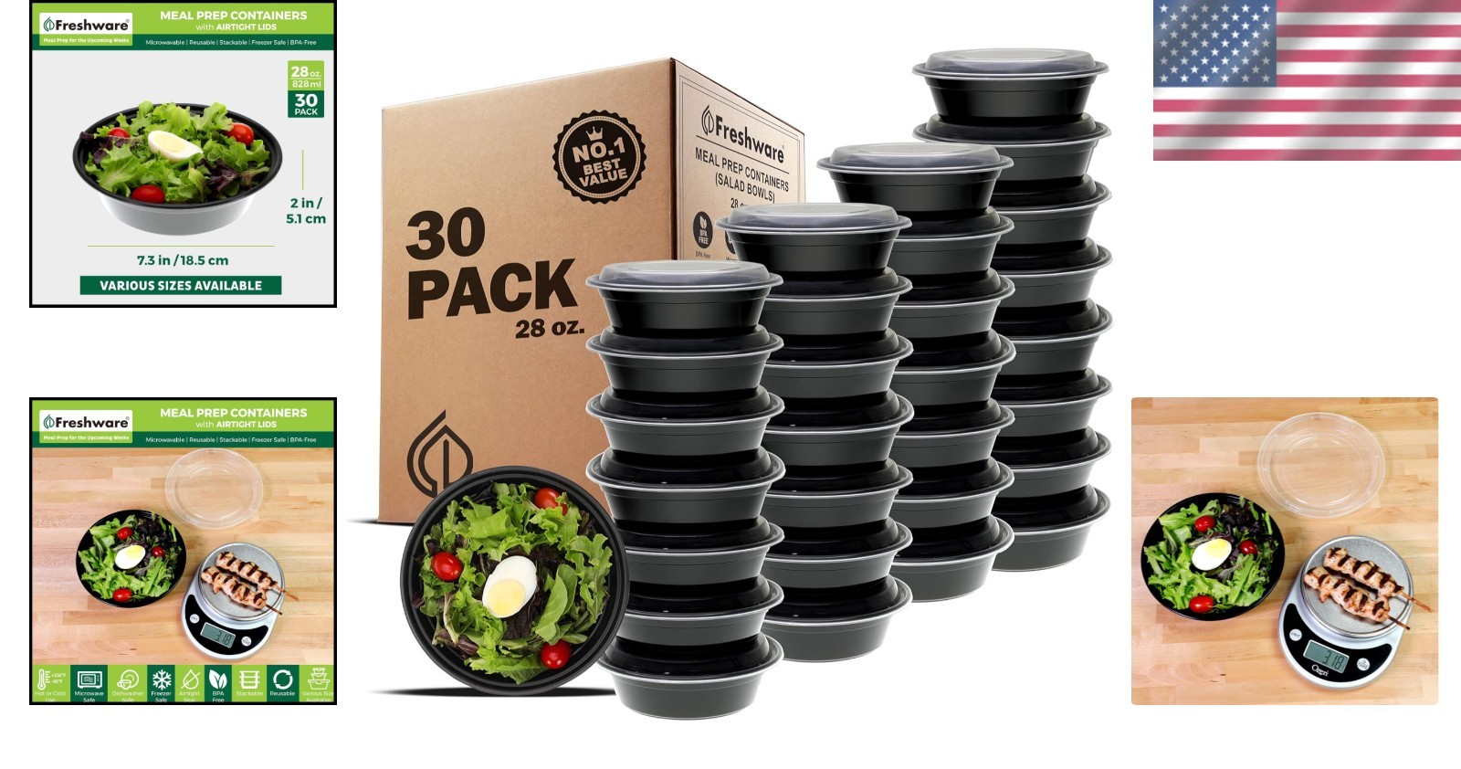 Stackable 28 oz Meal Prep Containers for Healthy Soups and Salads – 30 Pack