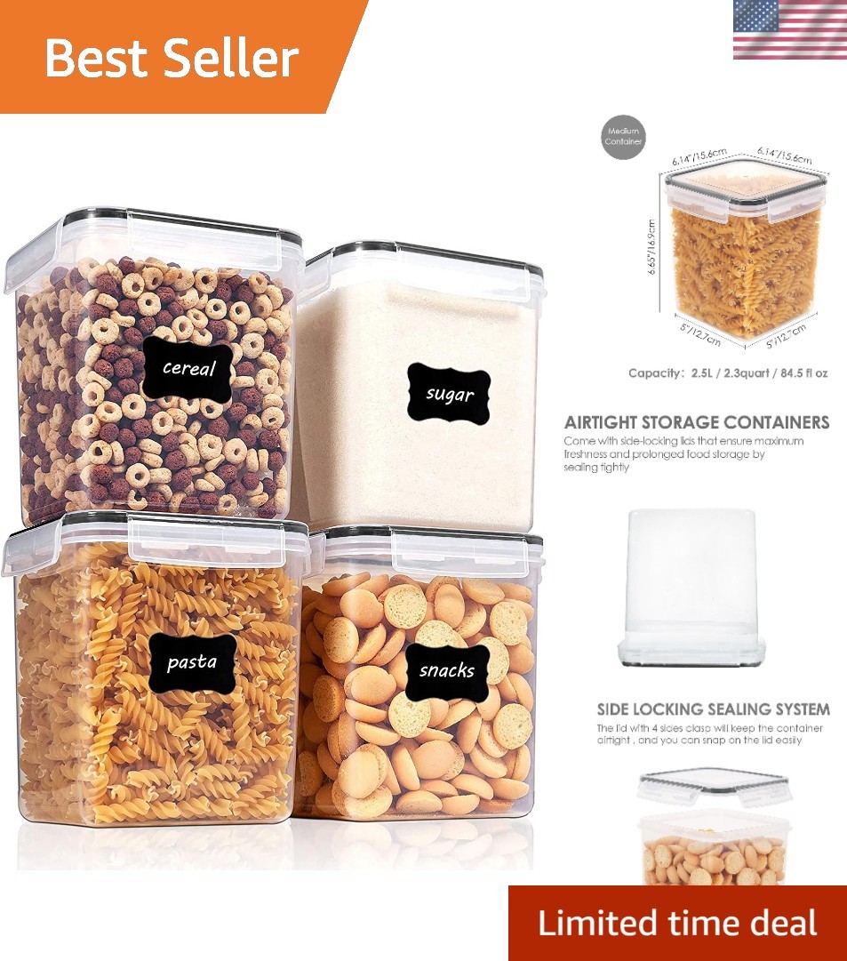 Durable 4-Pack 2.5L Airtight Kitchen Storage Containers with Measuring Cups
