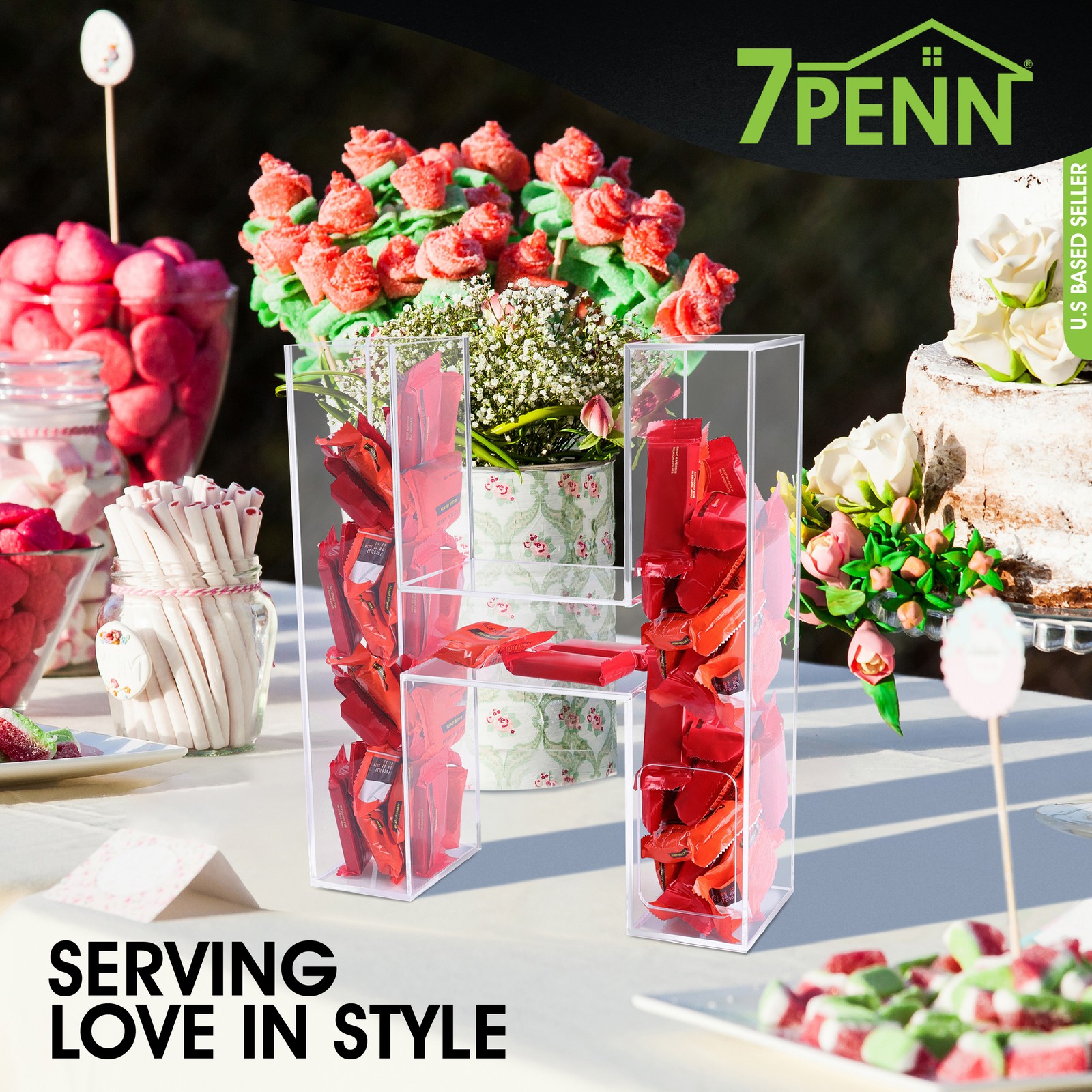 7Penn Acrylic Boxes Letter H Shaped Candy Decor for Wedding Dessert Decoration