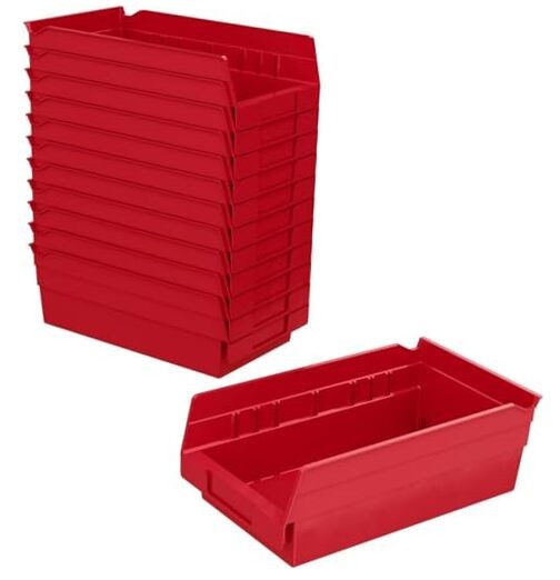 30130 Plastic Shelf Bins, Heavy Duty Storage Bins for Garage, Red Bin Box