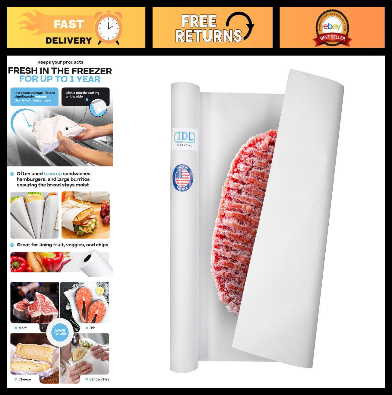 24″ x 1800″ Freezer Paper Roll – Heavy-Duty White Food Storage Wrap for Meat & F