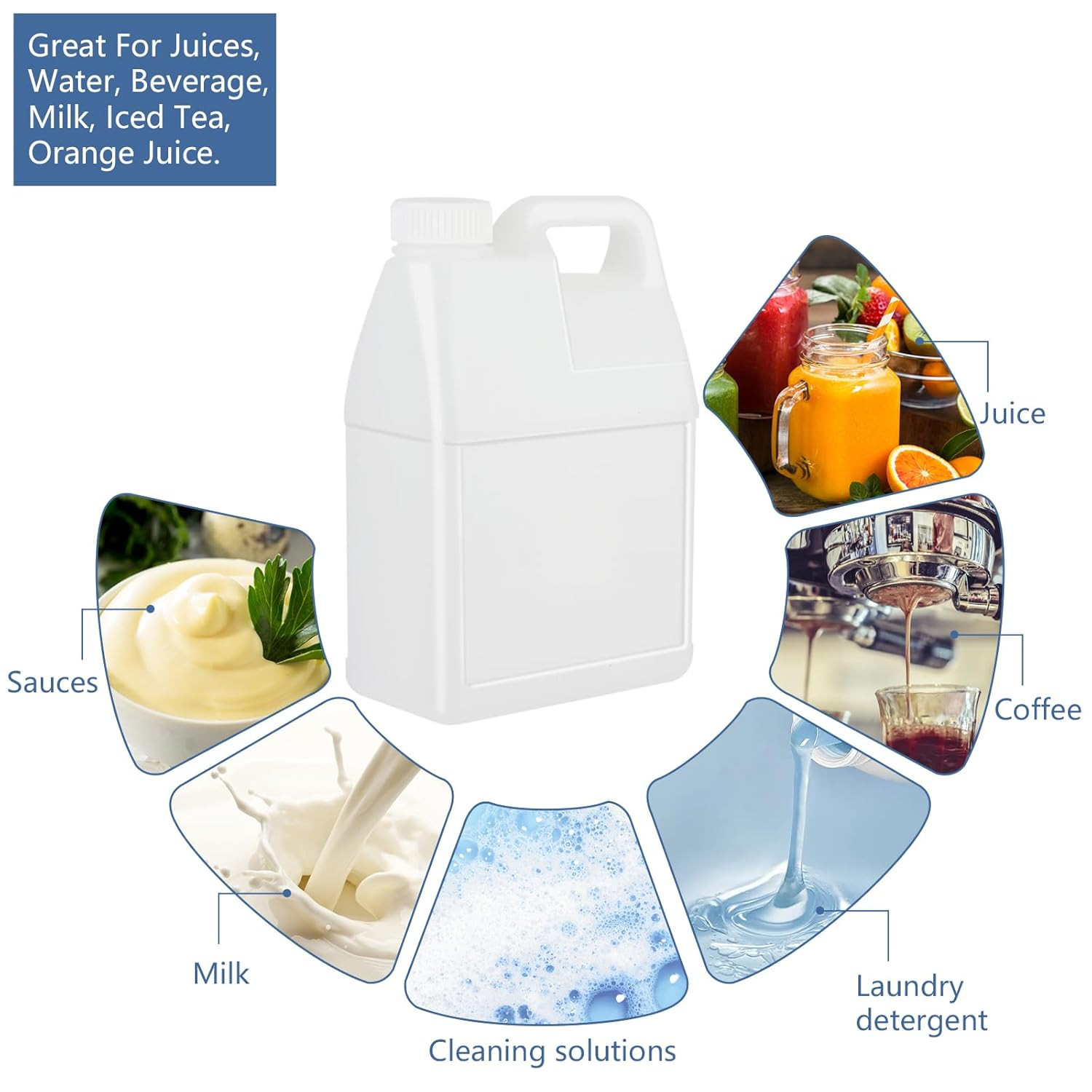6 Pack 64 oz Clear Plastic Jugs with Lids Ergonomic Handle Water Containers