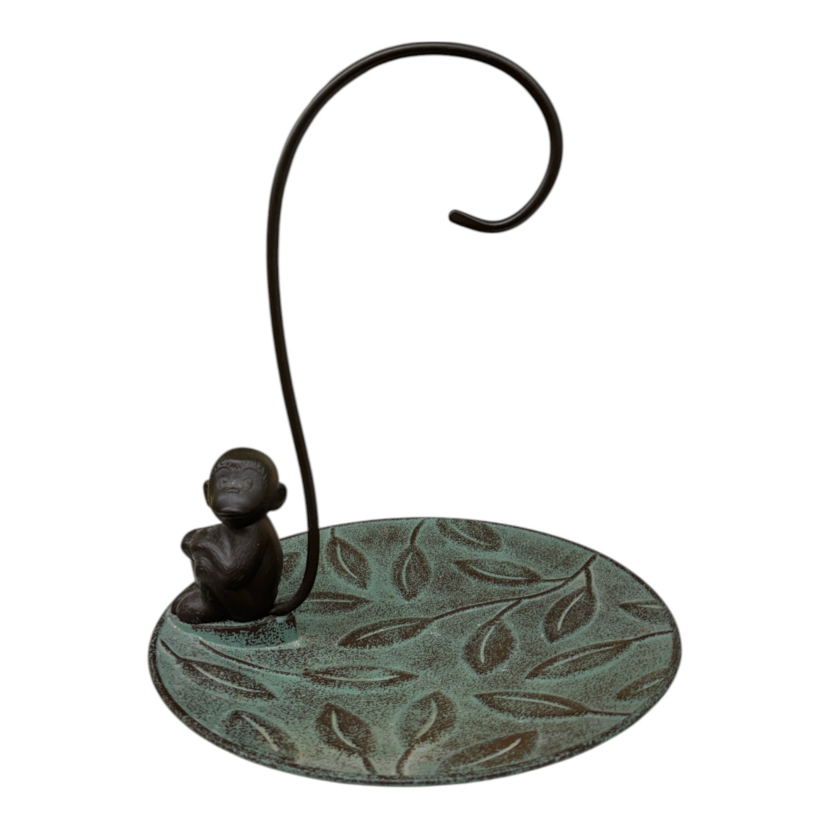 Metal Monkey Banana Holder Monkey Sitting On A Leaf Tail Hanging Hook 13.5″H