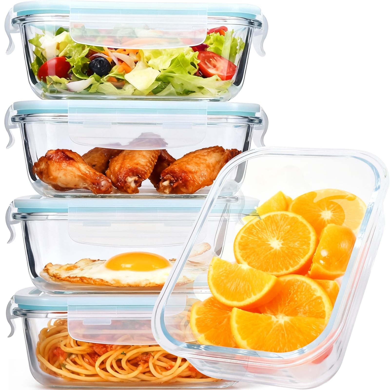 22oz Glass Storage Containers with Lids,5 Pack Glass Meal Prep Containers,Foo…