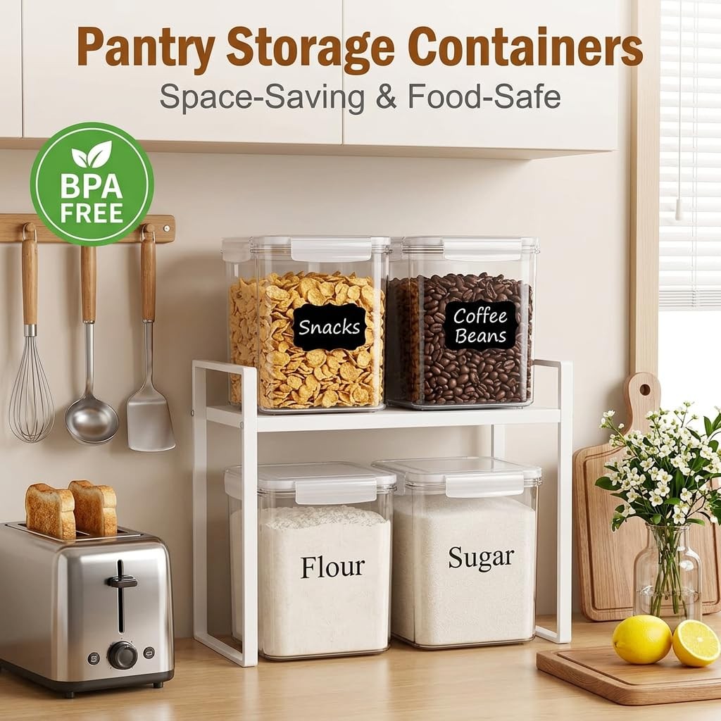 Set of 2 Large Food Storage Jars 4L – Airtight Containers with Lids, White wi…