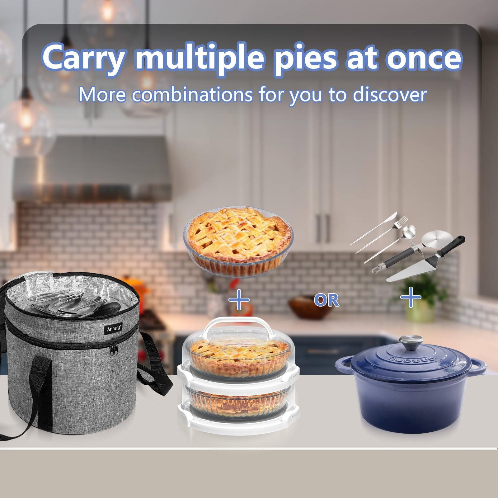 2 Pack Pie Containers with Lids and Handles, Includes Insulated Bags and Non-…