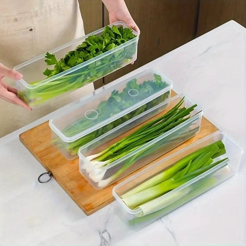 4Pcs Long Rectangular Food Storage Containers Plastic Fridge Organizer Boxes**