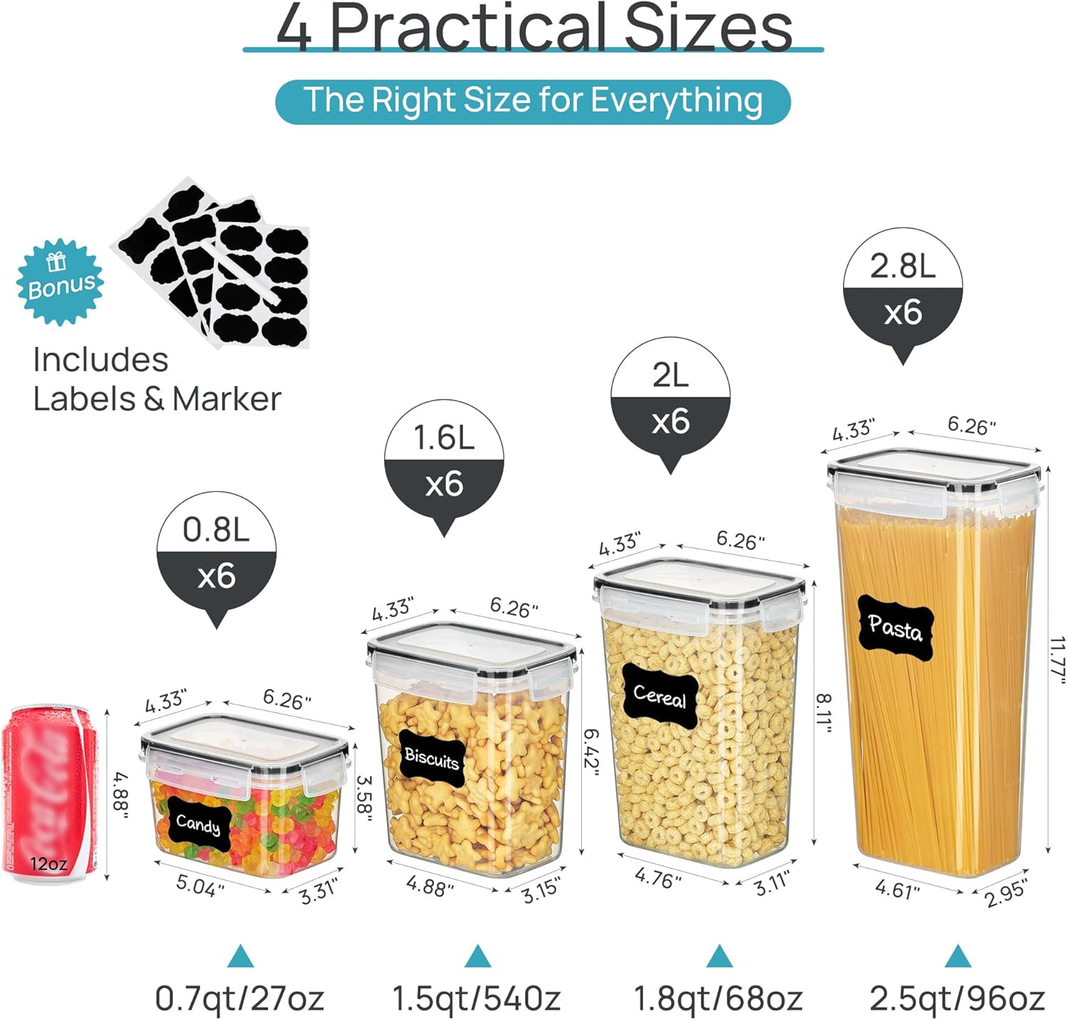 Airtight Food Storage Containers with Lids, 24 Pcs Plastic Kitchen and Pantry O