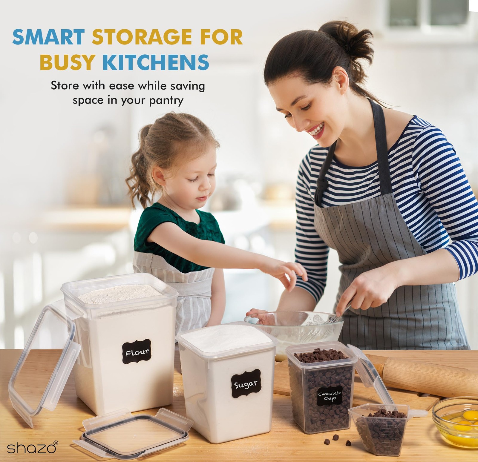 Best Shazo Flour Sugar Storage Containers Set of 3 6L 2.9L, 1.1L Large Airtight