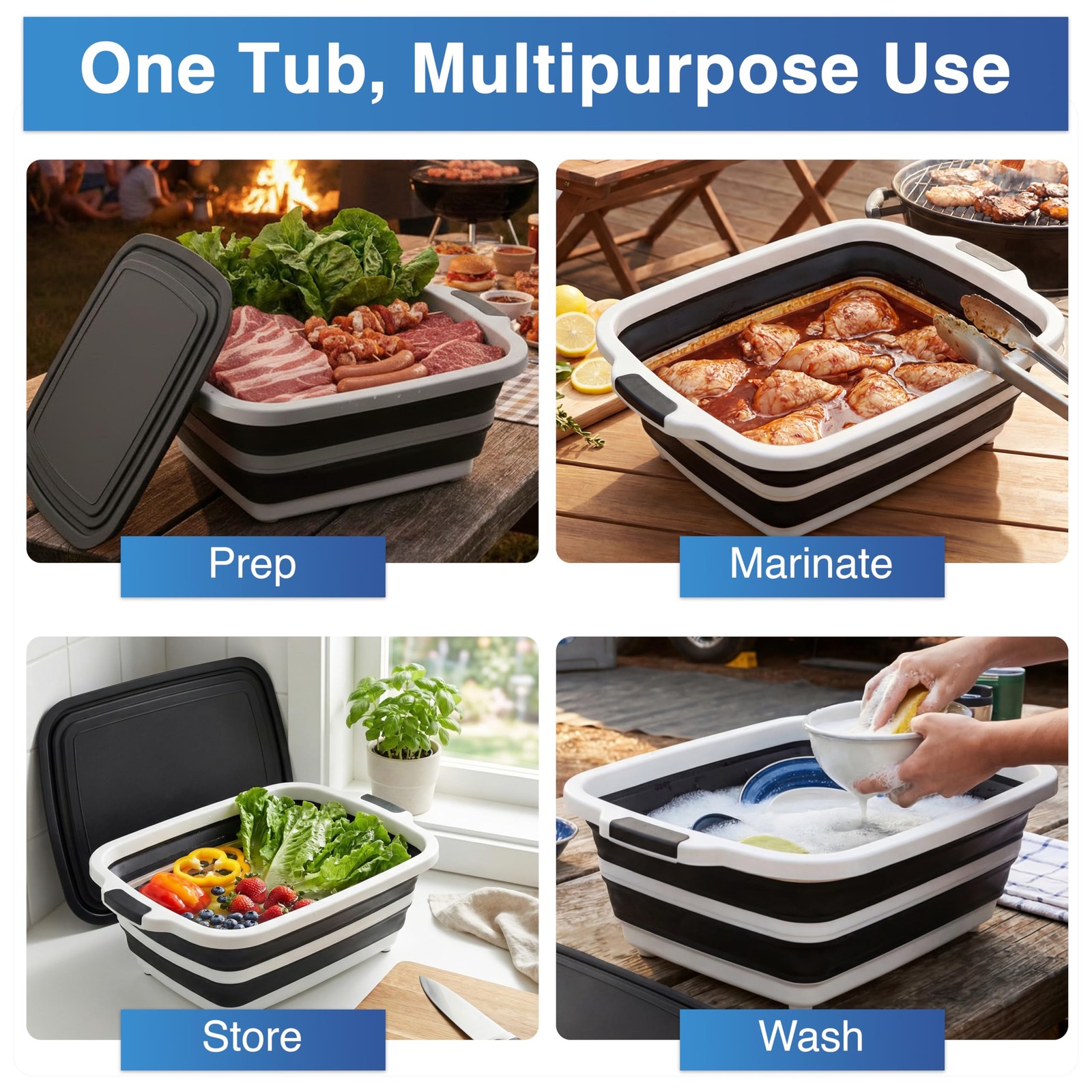 3pcs Barbecue Prep Tub, BBQ Blanket, Meat Shredder Claws | Collapsible 3 in 1…