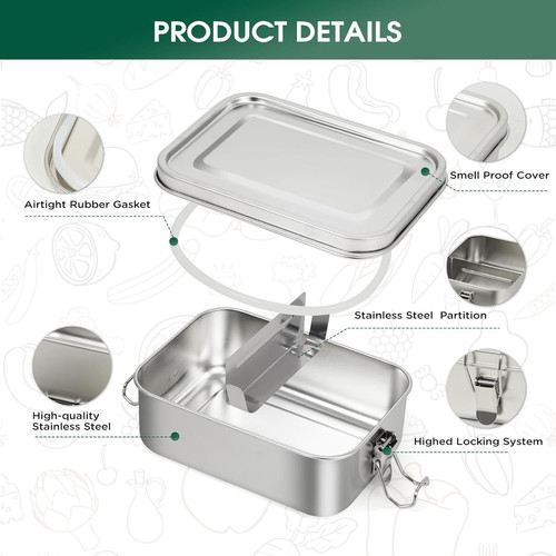 LEEPENK 304 Stainless Steel Lunch Box and Food Containers with Lids 4 Pack…