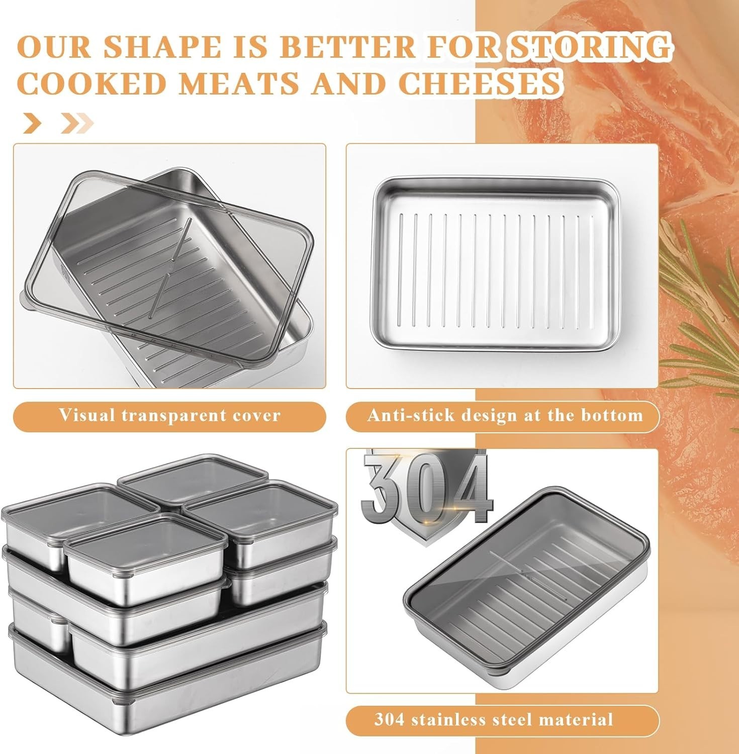 9 Pack Bacon Cheese Container for Refrigerator, 304 Stainless Steel Airtight …