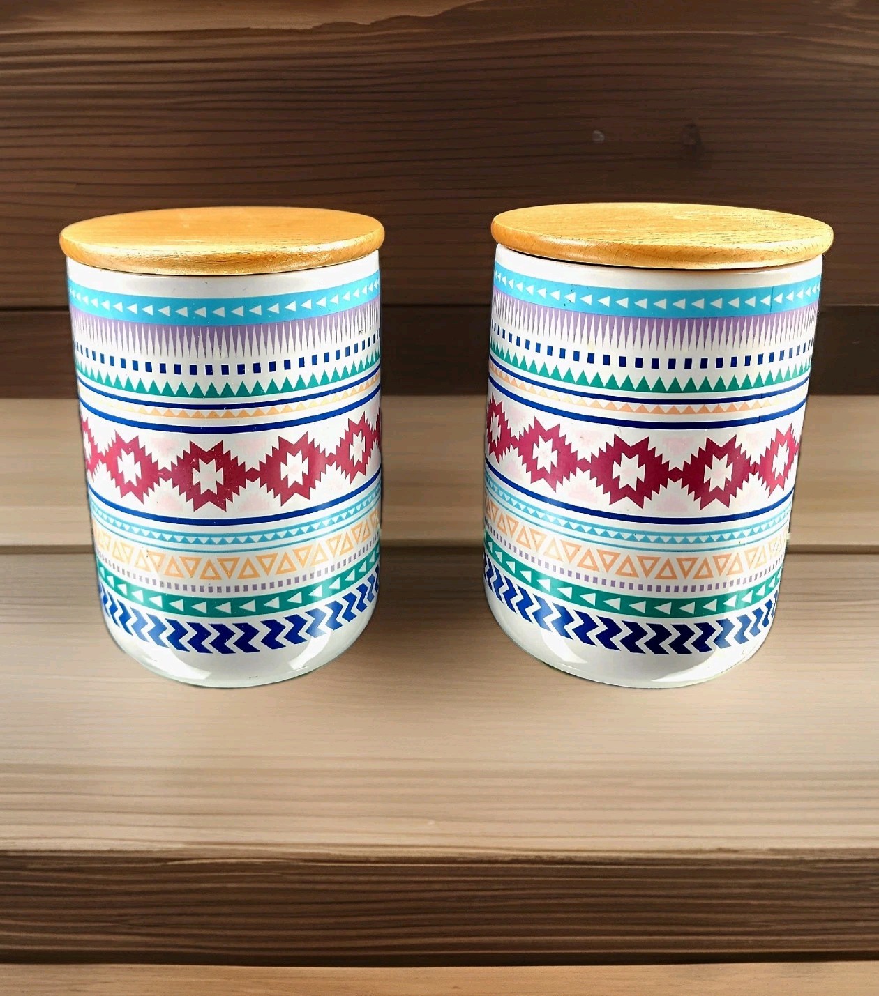 CORE KITCHEN Southwestern style, Set of 2 Stoneware Canisters, 6.25″ Tall