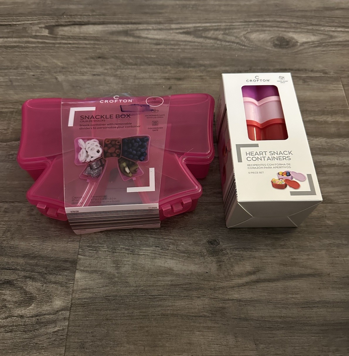 Crofton Pink Snackle Box & Heart Snack Containers Bundle NWT