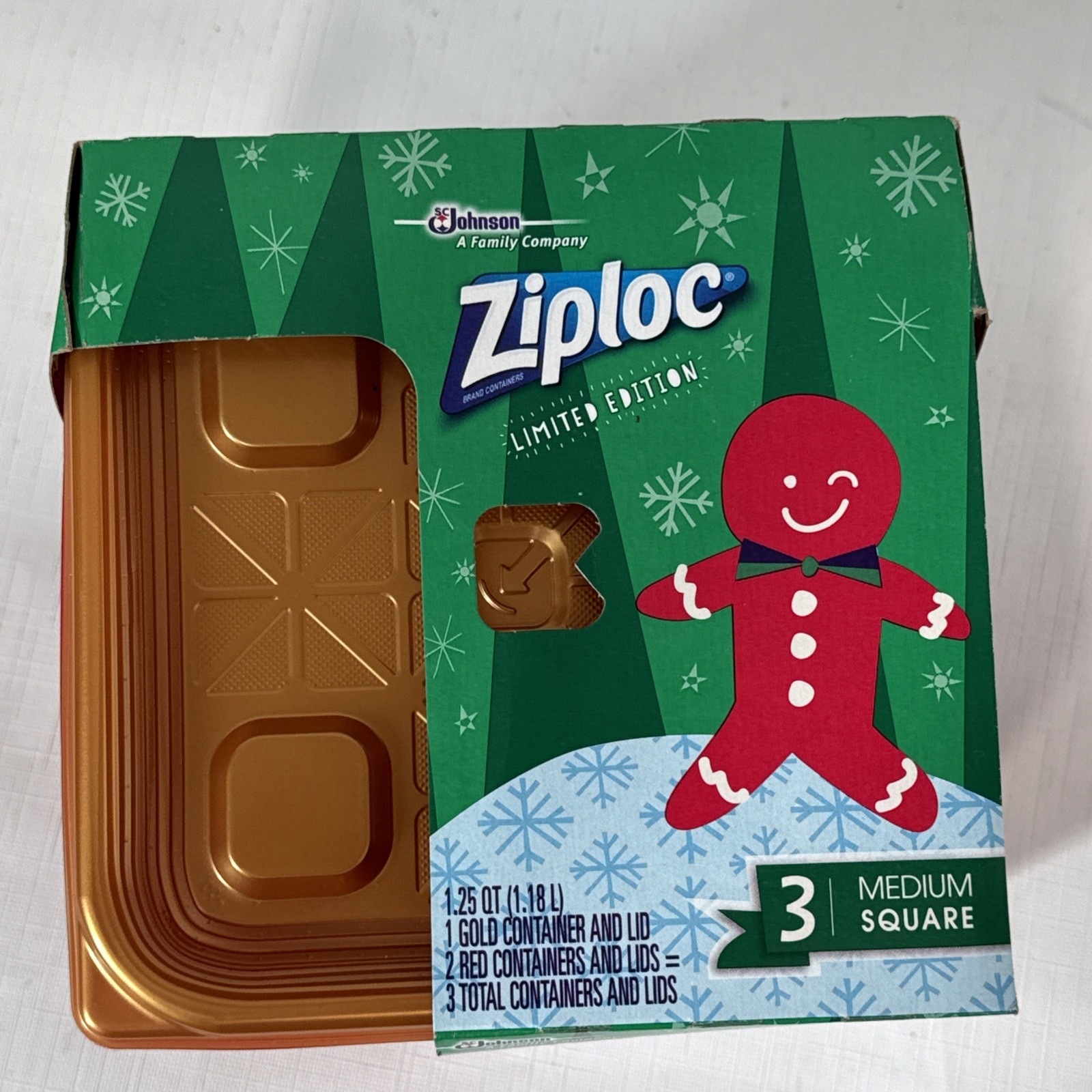 Ziploc Limited Edition Holiday Three Medium Square Container Containers Red Gold